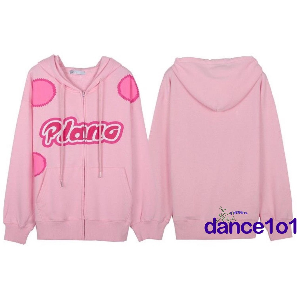 Áo Hoodie Tay Dài Dáng Rộng Có Khóa Kéo In Chữ Sáng Tạo