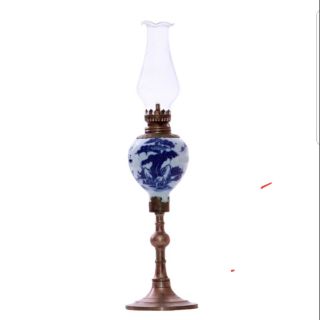 Đèn dầu thờ – men lam cổ – cao 38 cm