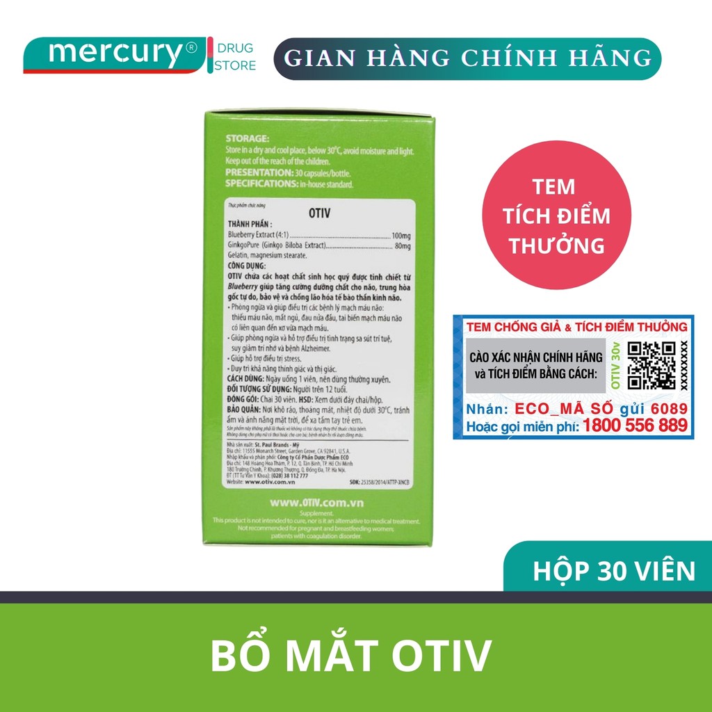 Viên Uống Bổ Não Otiv 30 Viên
