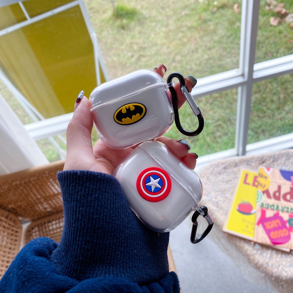 Vỏ Bảo Vệ Hộp Sạc Tai Nghe Airpods pro 1/2/3 Bluetooth Không Dây Bằng TPU Mềm Trong Suốt Họa Tiết Marvel Dễ Thương