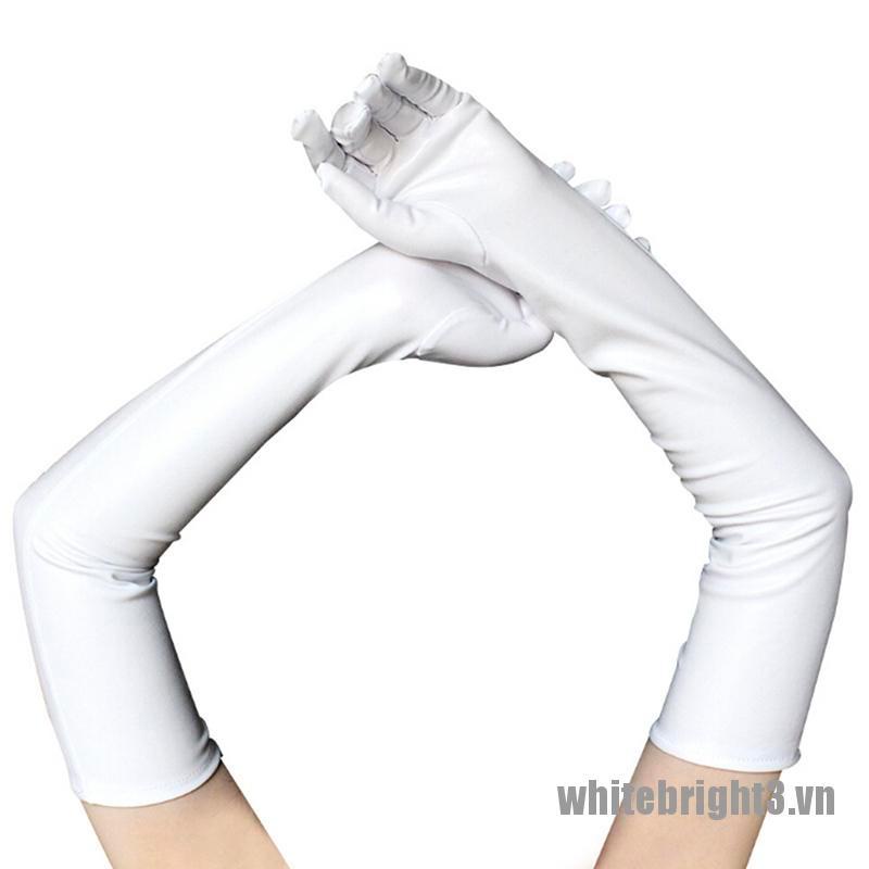 Găng Tay Da Bóng Màu Trắng Quyến Rũ Cho Nữ