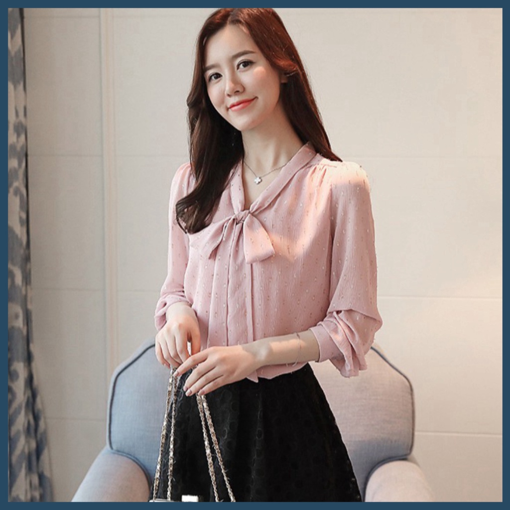 Áo sơ mi nữ form rộng tay bo vải voan màu hồng kim sa - TIEMDOJEAN