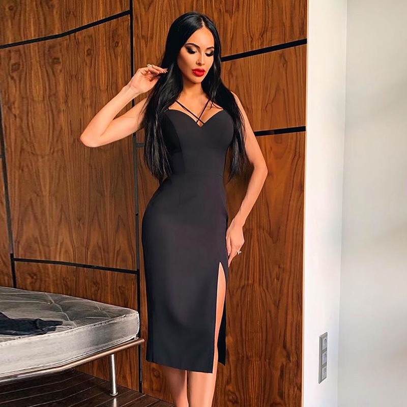 Đầm Hai Dây Màu Trơn Xẻ Tà Thời Trang Cho Nữ