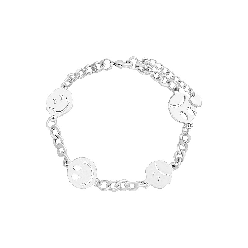 Vòng Tay Kim Loại Không Gỉ Hình Mặt Cười Xinh Xắn Cho Nữ