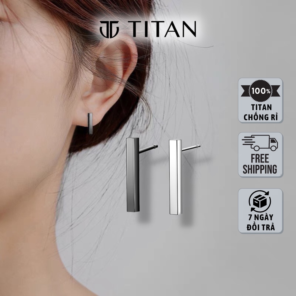 Khuyên tai nam nữ thanh ngang dài 2 màu bạc đen, bông tai unisex thời trang cá tính không gỉ, khuyên xỏ lỗ Titan shop