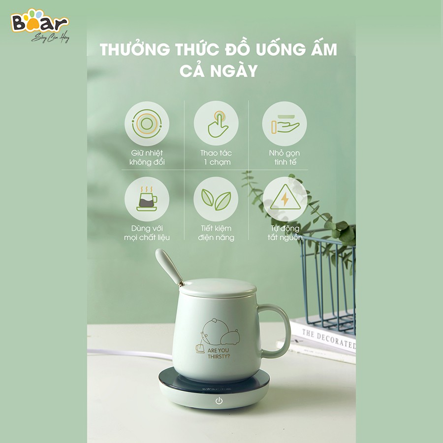 Đế Cốc Hâm Nóng Giữ Nhiệt Đa Năng Bear Làm Đồ Uống Thức Ăn Làm Ấm Các Loại Ly Trà Café Tặng Kèm Tách Bảo hành 18 th