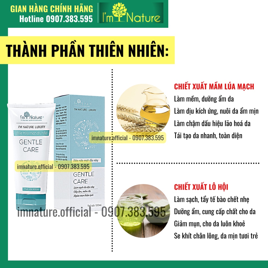 Sữa Rửa Mặt Dịu Nhẹ Cho Da Nhạy Cảm Gentle Care - Cấp Ẩm Dưỡng Sáng Da I'm Nature 100ml