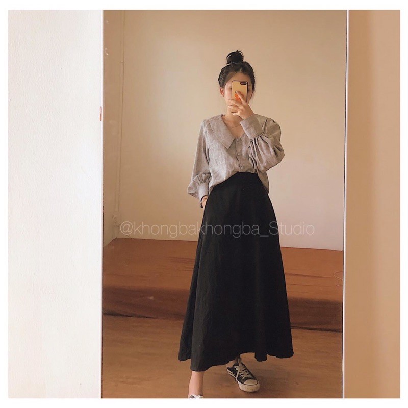 Váy linen Bay Bay đen - 0303studio ✿- bản 100cm | BigBuy360 - bigbuy360.vn