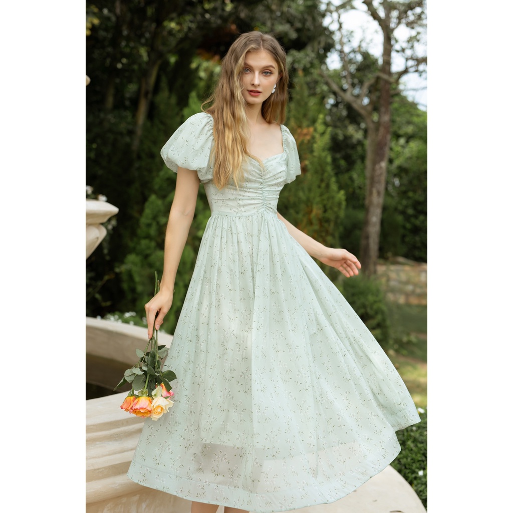 TIELA Đầm váy hoa tay bí nhún ngực - Jessica Dress