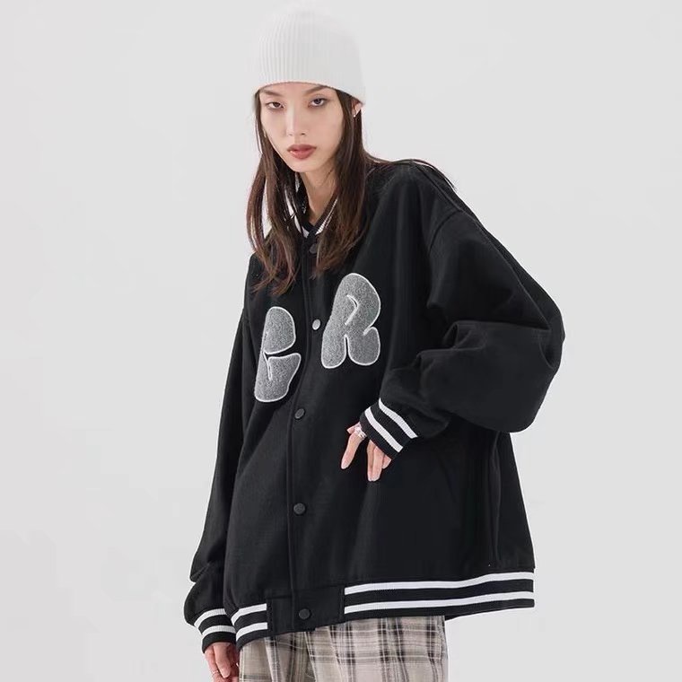 Áo khoác nữ bóng chày màu trơn thêu họa tiết vintage cho nam và khuôn viên phong cách Hàn Quốc Jacket Unisex khoác nỉ	bomber jackets