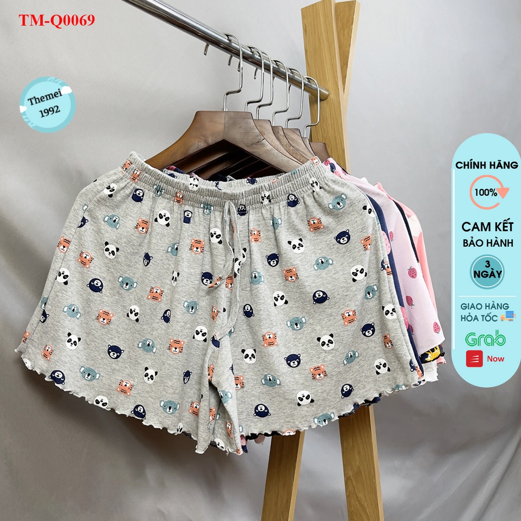 Quần đùi short nữ THE MEI 1992 cao cấp - Quần sooc nữ chất len tăm lạnh co giãn cạp chun nhiều hình ngộ nghĩnh đáng yêu