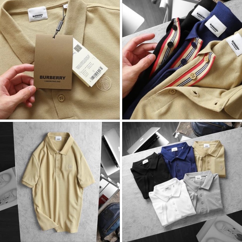 Áo Thun Nam Polo BURBERRY LOGO TRÒN LONDON ENGLAND 8 MÀU Vải Dệt Kim Cao Cấp Sang Trọng