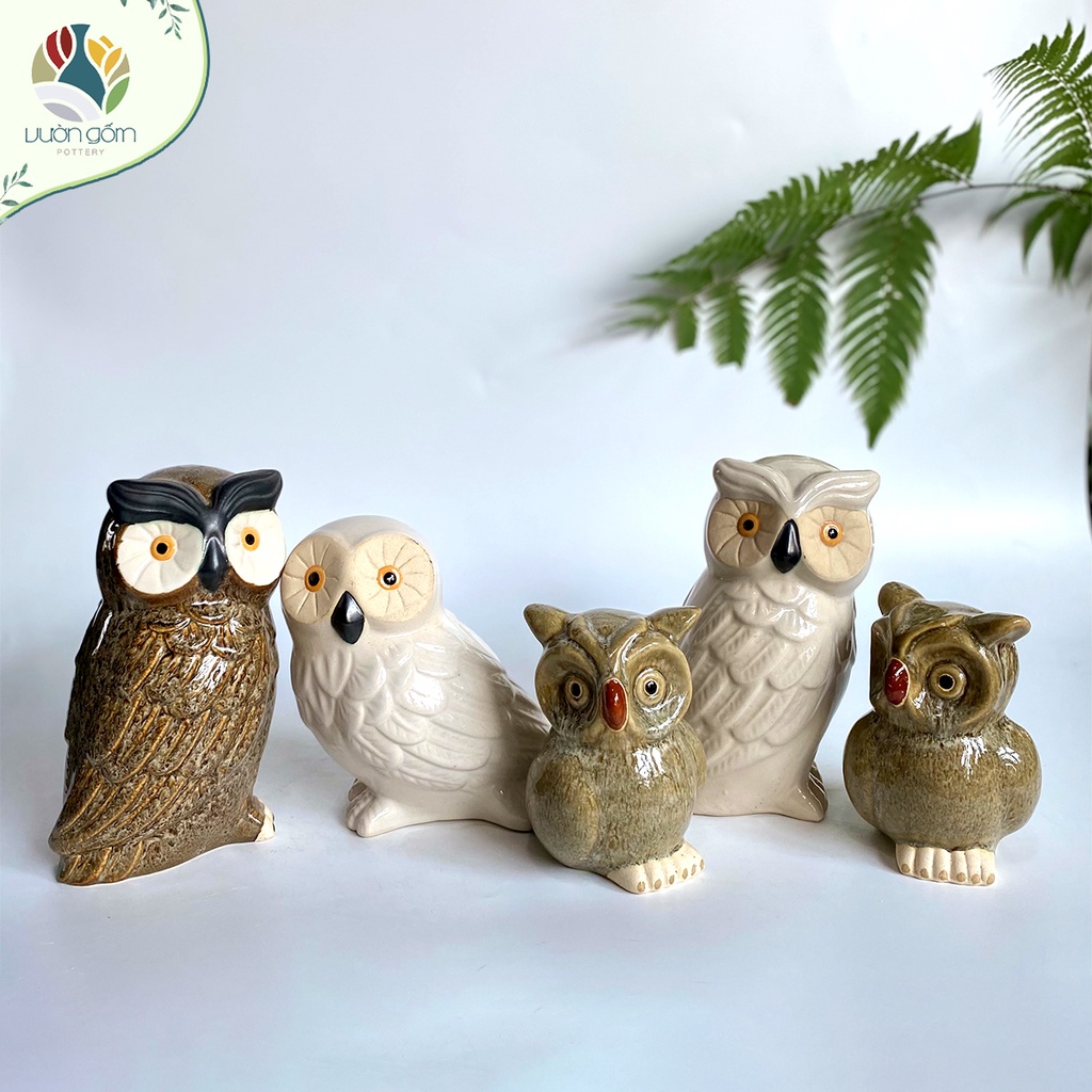 Tượng gốm cú mèo may mắn decor trang trí tiểu cảnh Vườn Gốm - The Garden