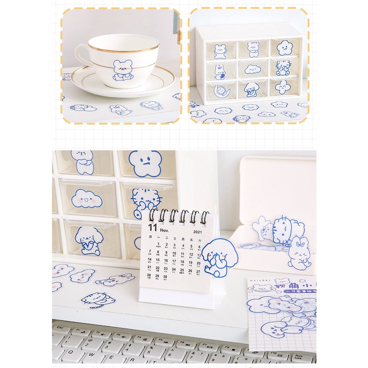 Gói 40 sticker màu xanh xinh xắn nhiều loại