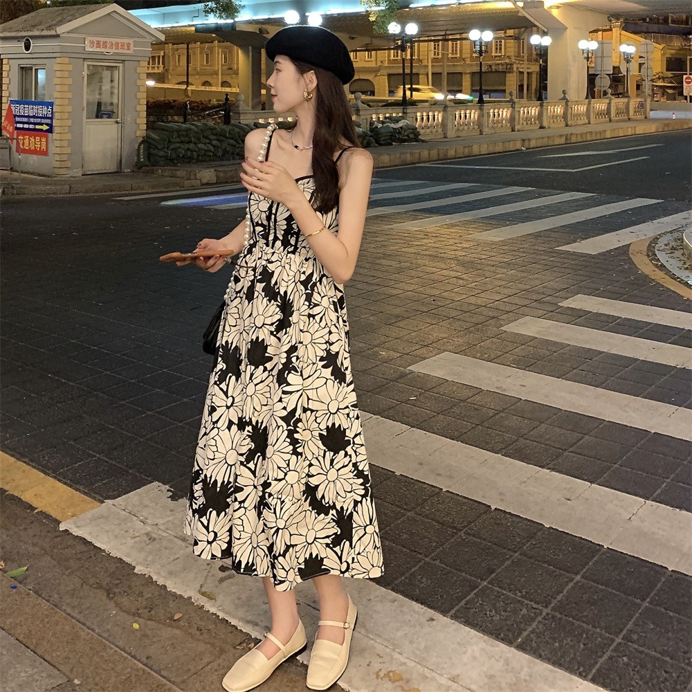 Đầm Hai Dây Dáng Dài Họa Tiết Hoa Thời Trang Cho Nữ