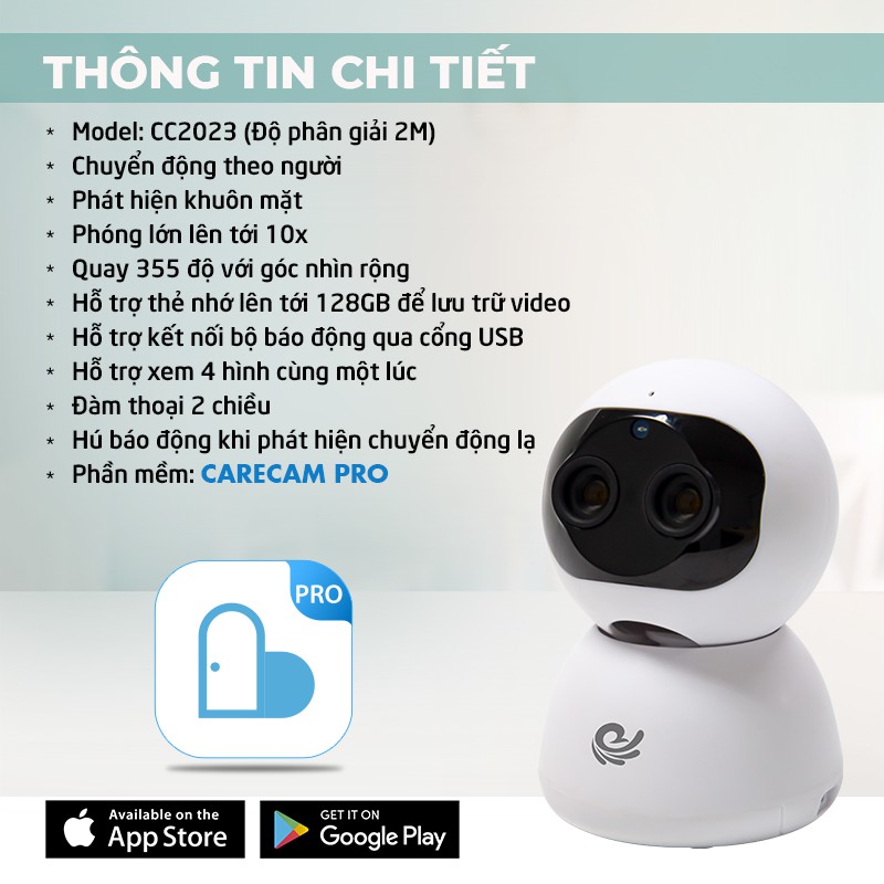 CAMERA CARECAM CC2023 - FHD1080 - 2.0Mps - PHÓNG TO HÌNH ẢNH 10x - HÌNH ẢNH CỰC NÉT - GÓC QUAY CỰC RỘNG | BigBuy360 - bigbuy360.vn