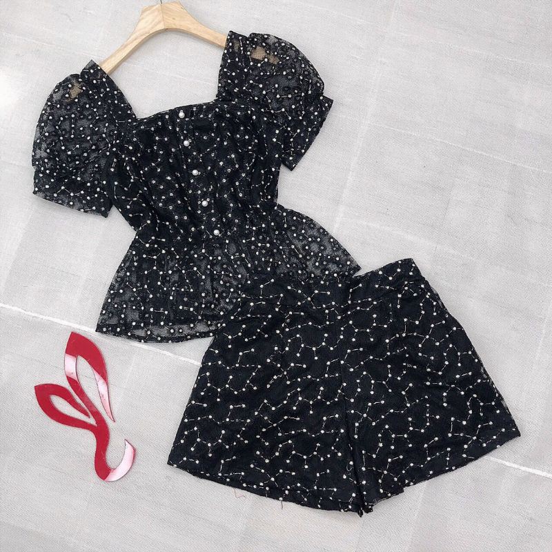 SET TAY PHỒNG PEPLUM VẢI REN THÊU HOA NHÍSỉ