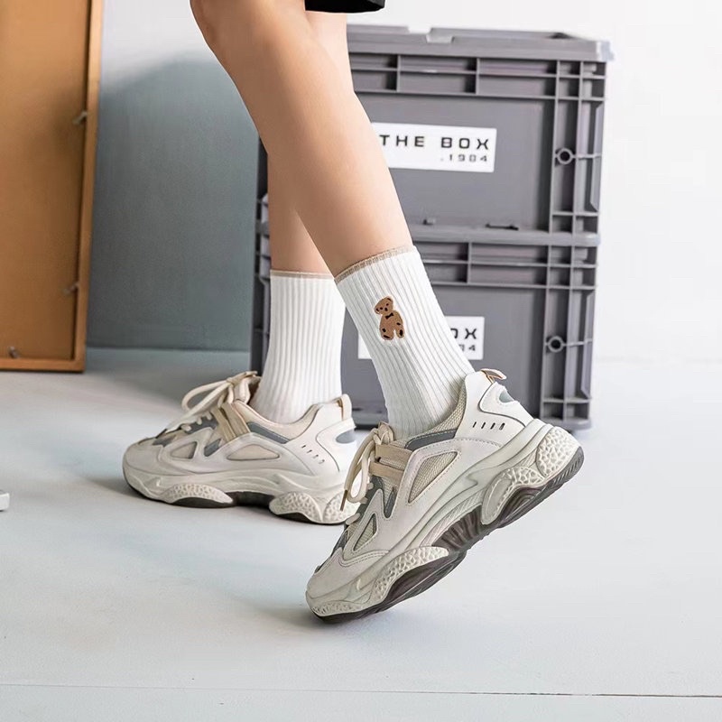 Sét 5 đôi tất vớ cổ cao hoạ tiết hình gấu chất tăm siêu xinh