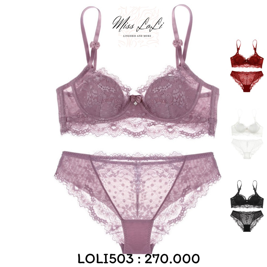 Bộ Đồ Lót LOLI503 CHARM Đính Nơ, Áo Bra Mỏng, Áo Lót Nữ Không Mút Có Gọng Kèm Quần Lót Nữ Ren