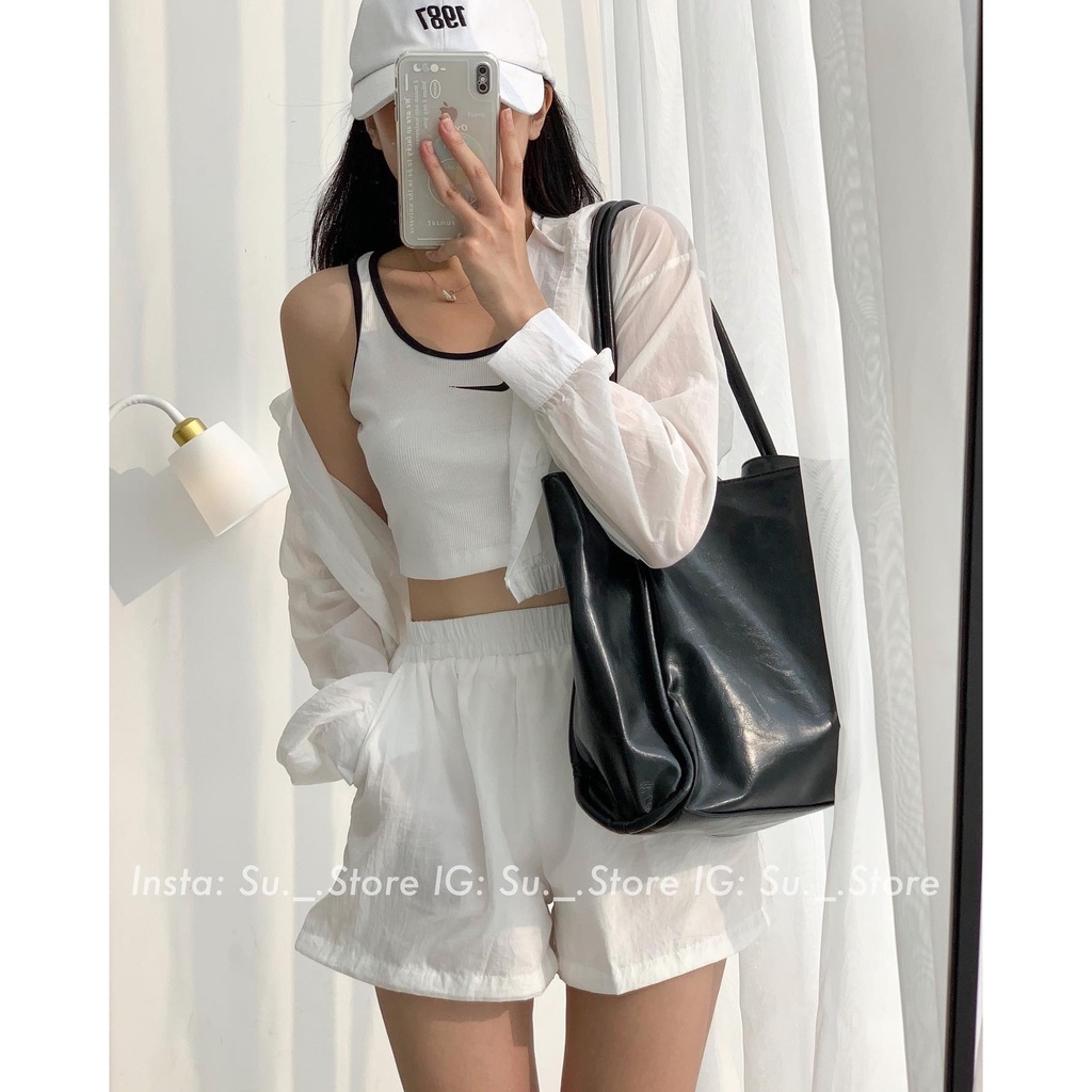 Set 3 đồ áo sát vai kèm áo croptop liền mũ và quần S392 SUSTORE