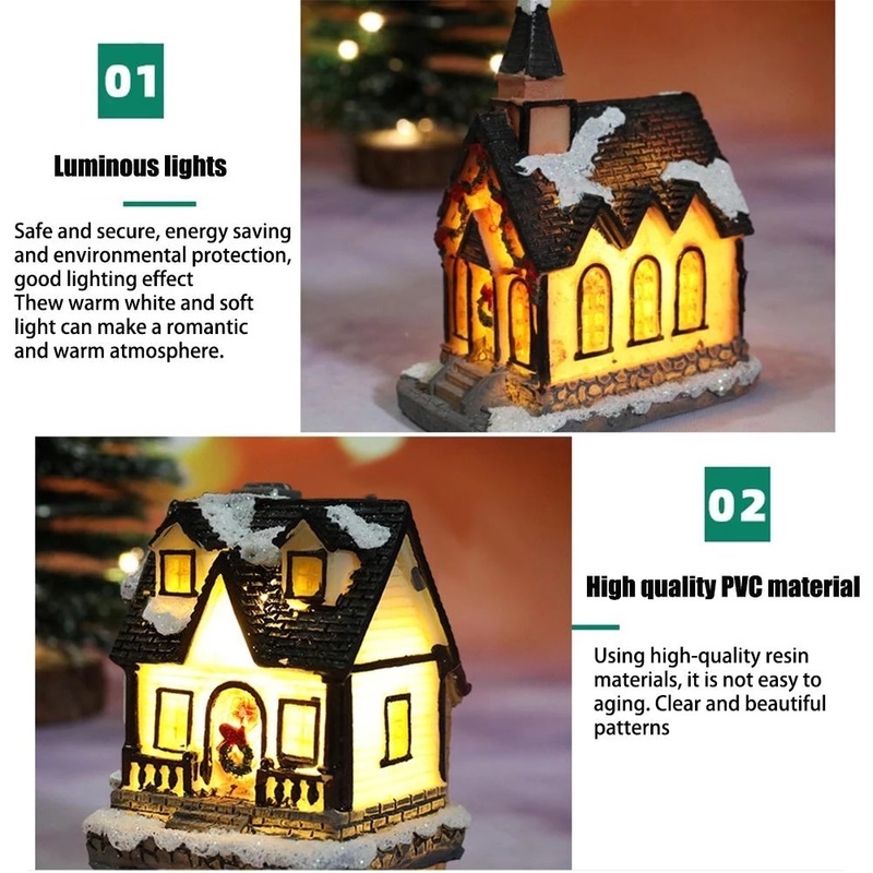 Ngôi nhà tiểu cảnh bằng nhựa resin có đèn LED phát sáng dùng trang trí nhà cửa dịp Giáng Sinh