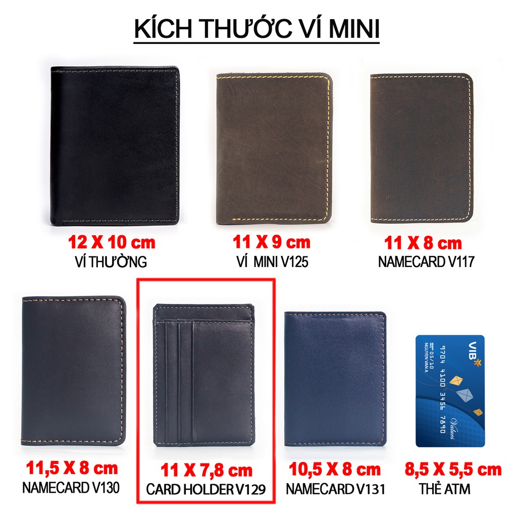 Ví nam nhỏ gọn da bò V129, ví đựng thẻ card holder da thật, nhỏ gọn, tiện lợi, fullbox, da thật,bảo hành 12 tháng