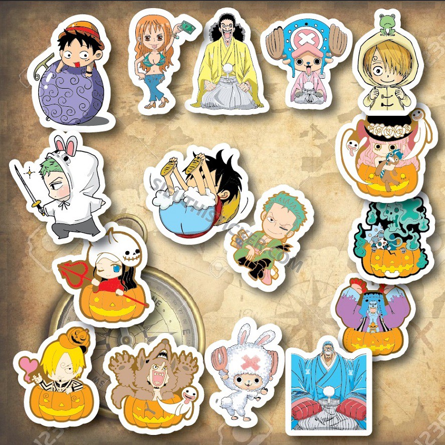 SET 50 MIẾNG STICKER ĐẢO HẢI TẶC 1 PIECE -CHỐNG THẤM NƯỚC DÁN VALI, ỐP ĐIỆN THOẠI, MÁY TÍNH