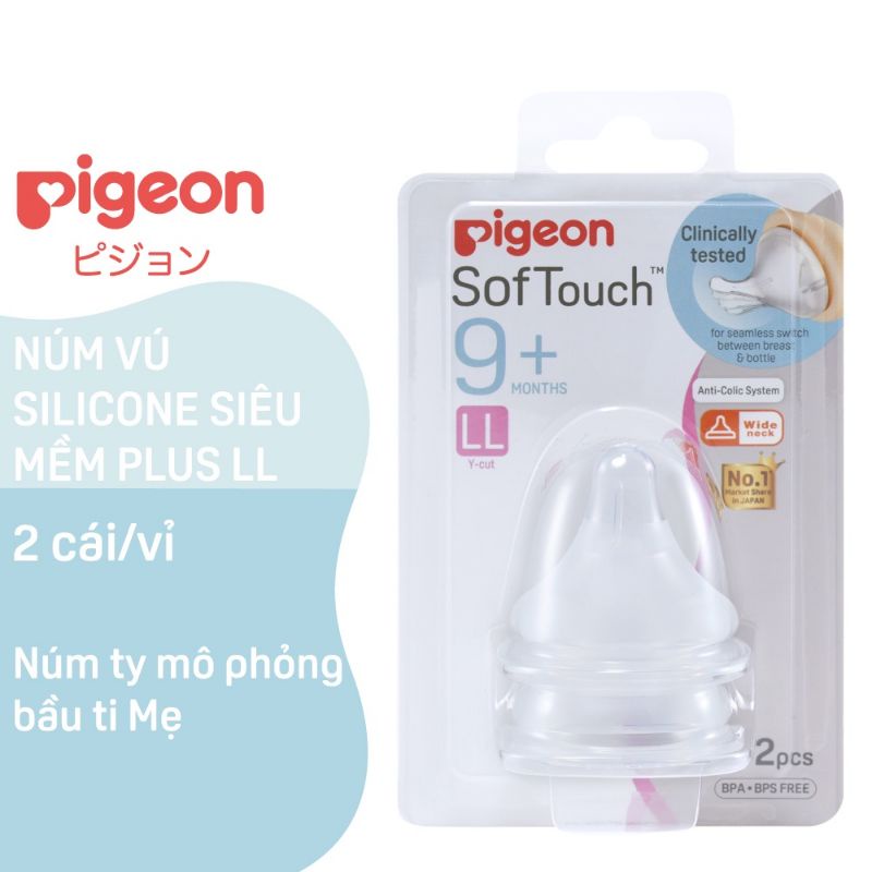 [CHÍNH HÃNG] Núm bình cổ hẹp silicon siêu mềm Pigeon Plus