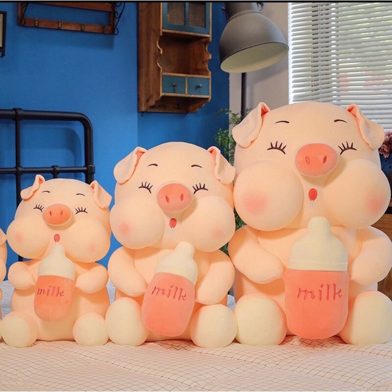 Gấu Bông Heo Ôm Bình Sữa, Heo Milk Nhồi Bông Siêu Cute Đủ Size Hàng Nhập Khẩu
