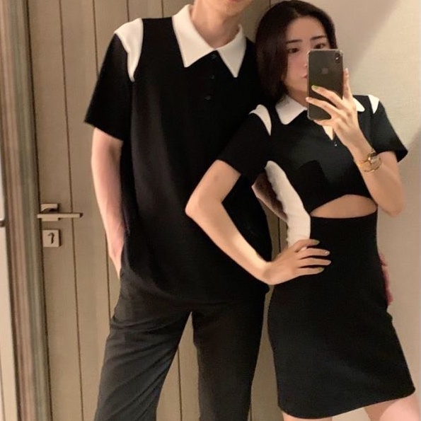 Set Đồ Cặp Polo Đẹp Nam Nữ Màu Đen Áo Polo Váy Polo