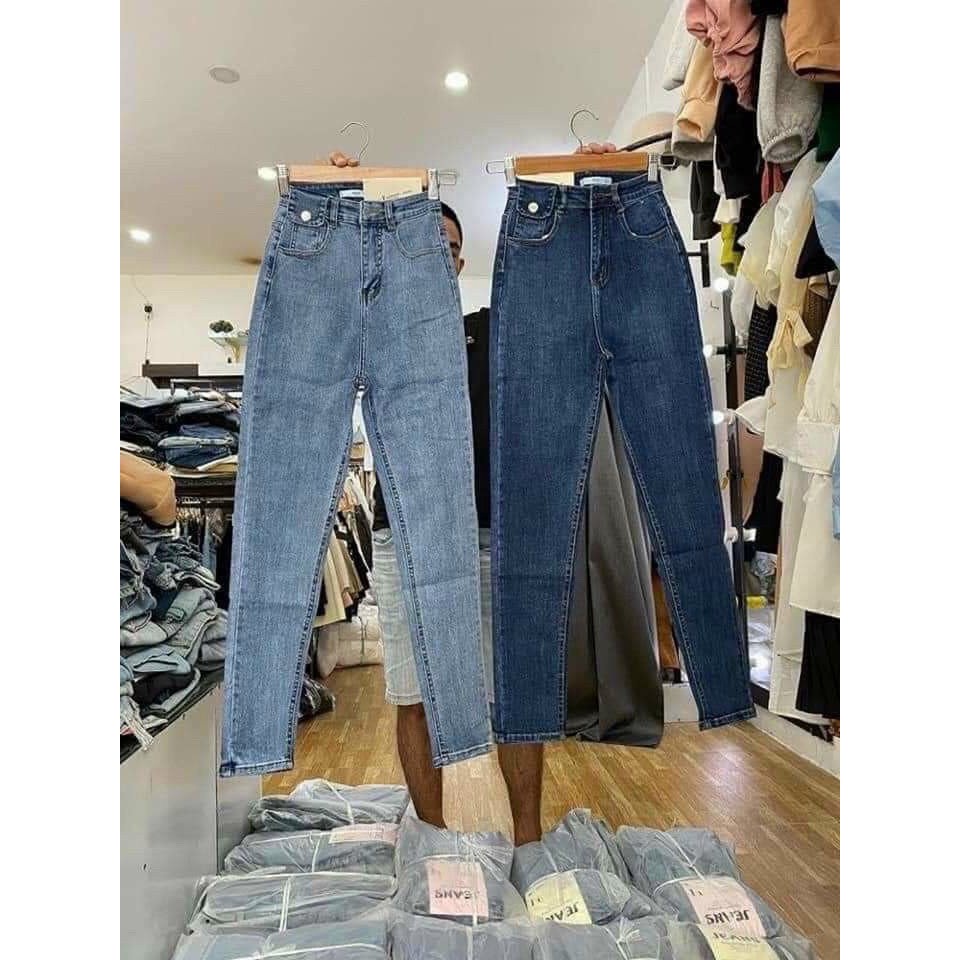 Quần Jean Nữ Lưng Cao Nắp Túi Co Giãn - Quần Bò Nữ Cạp Cao Dáng Ôm Nắp Túi Chất Jeans Đẹp Cao Cấp Senorita