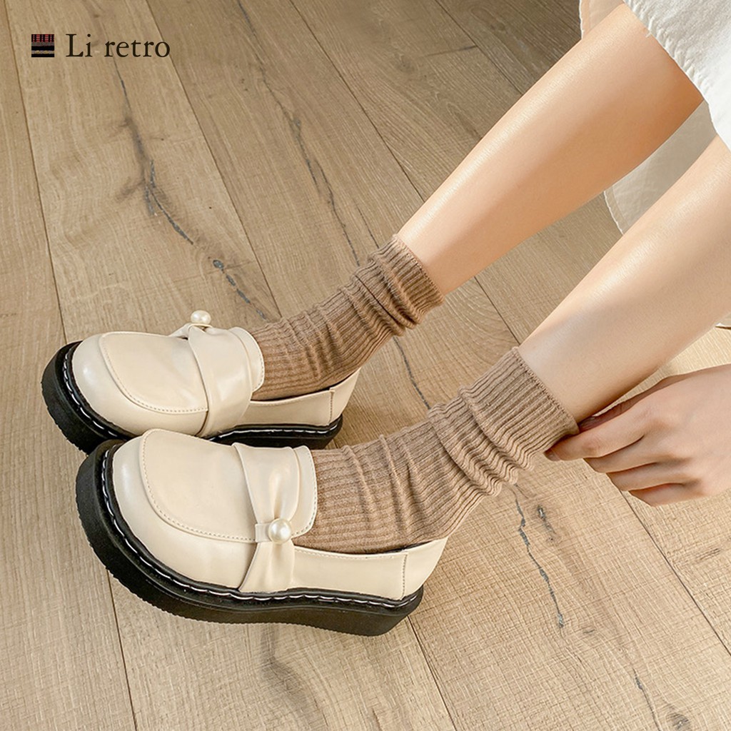 Tất vớ nữ cotton trơn vintage thấm hút mồ hôi và kháng khuẩn - Tất vớ Li retro