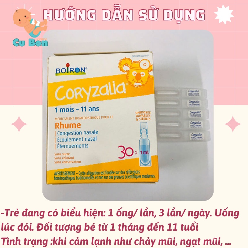 Muối uống Coryzalia Boiron hộp 30 tép cho bé từ 1 tháng trở lên