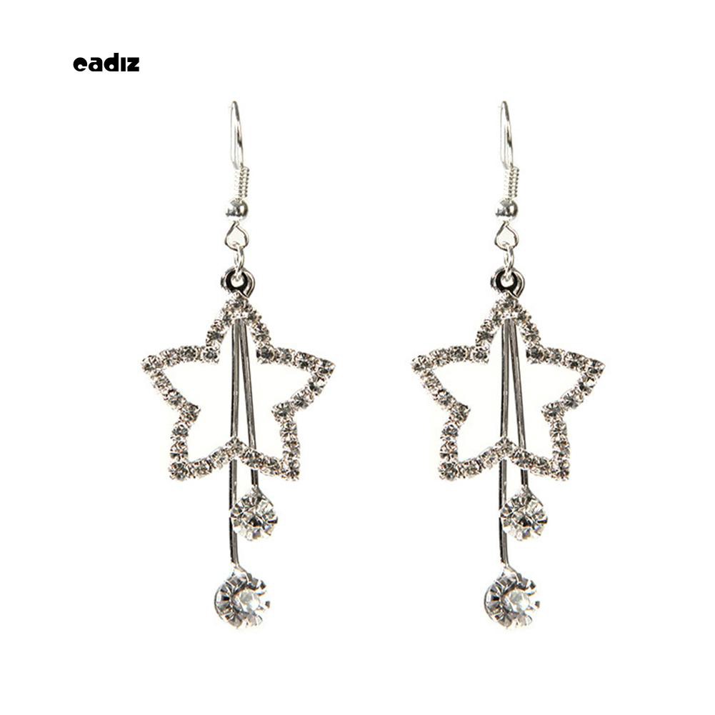 Hoa tai dáng dài mặt hình ngôi sao đính đá lấp lánh