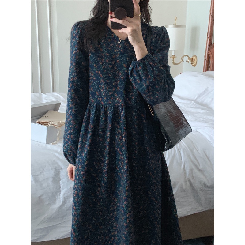 Đầm hoa dài tay phối ren 47918 thanh lịch cho nữ