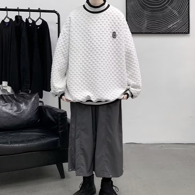 Áo Sweater Cổ Tròn Dáng Rộng Sọc Ca Rô Thời Trang Retro Đơn Giản Cho Nam Nữ áo len nữ hàn quốc áo len trắng