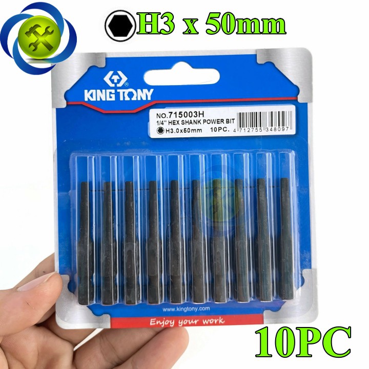 Mũi lục giác 3mm Kingtony 715003H kích thước 3mm X 50mm (10 mũi/vỉ)