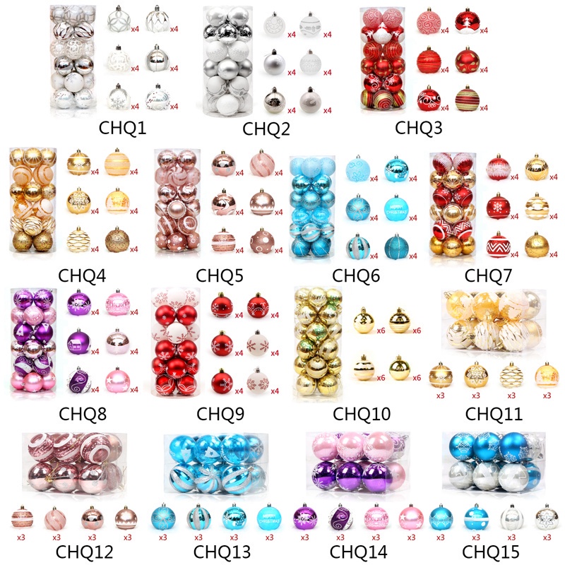 Set 12/ 24 quả châu 6cm xinh xắn dành cho trang trí cây thông noel