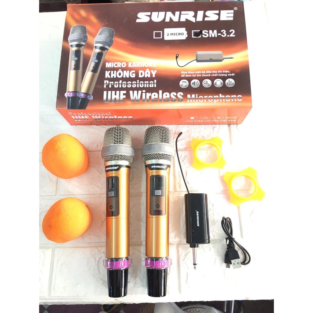 Micro không dây đa năng SUNRISE SM3.2 ( 2 micro ) cao cấp chuyên dùng cho loa kéo, amply, mic hút ít hú hát cực nhẹ