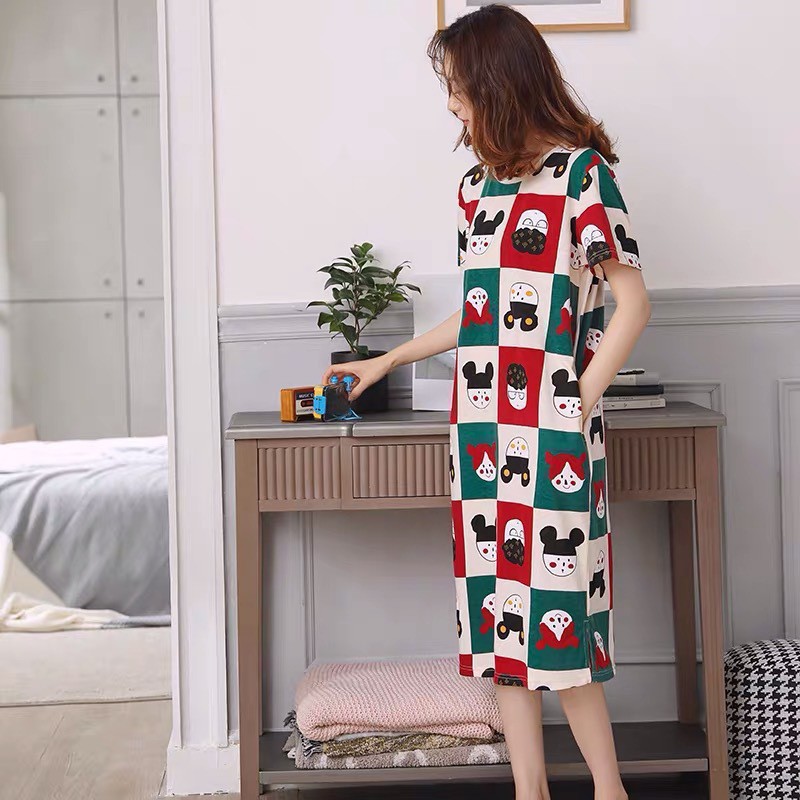 Váy Ngủ Nữ Bộ Đồ Mùa Hè Mặc Ở Nhà Dáng Suông Dài Côc Tay Mềm Mát Mỏng Dáng Hàn Quốc xinh VN09 | BigBuy360 - bigbuy360.vn