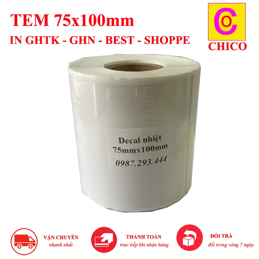 Giấy in mã vach Giấy In Nhiệt 75x100 mm -75x105mm  Tem Vận Chuyển 8x10 cm tem 75x100