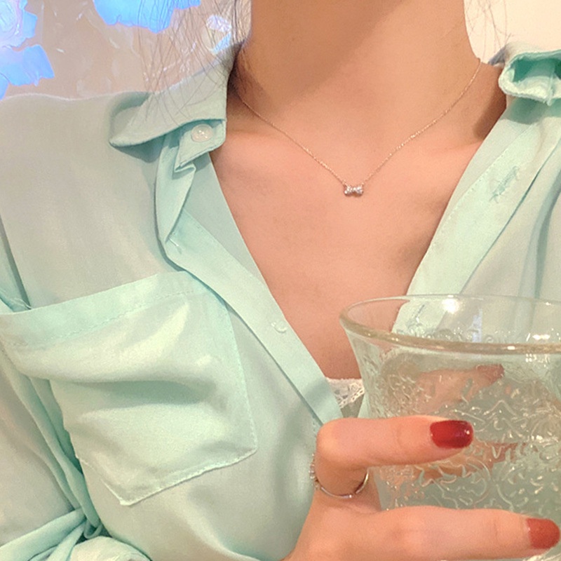 vòng cổ nữ hình nơ đinh đá phong cách Hàn Quốc cực xinh