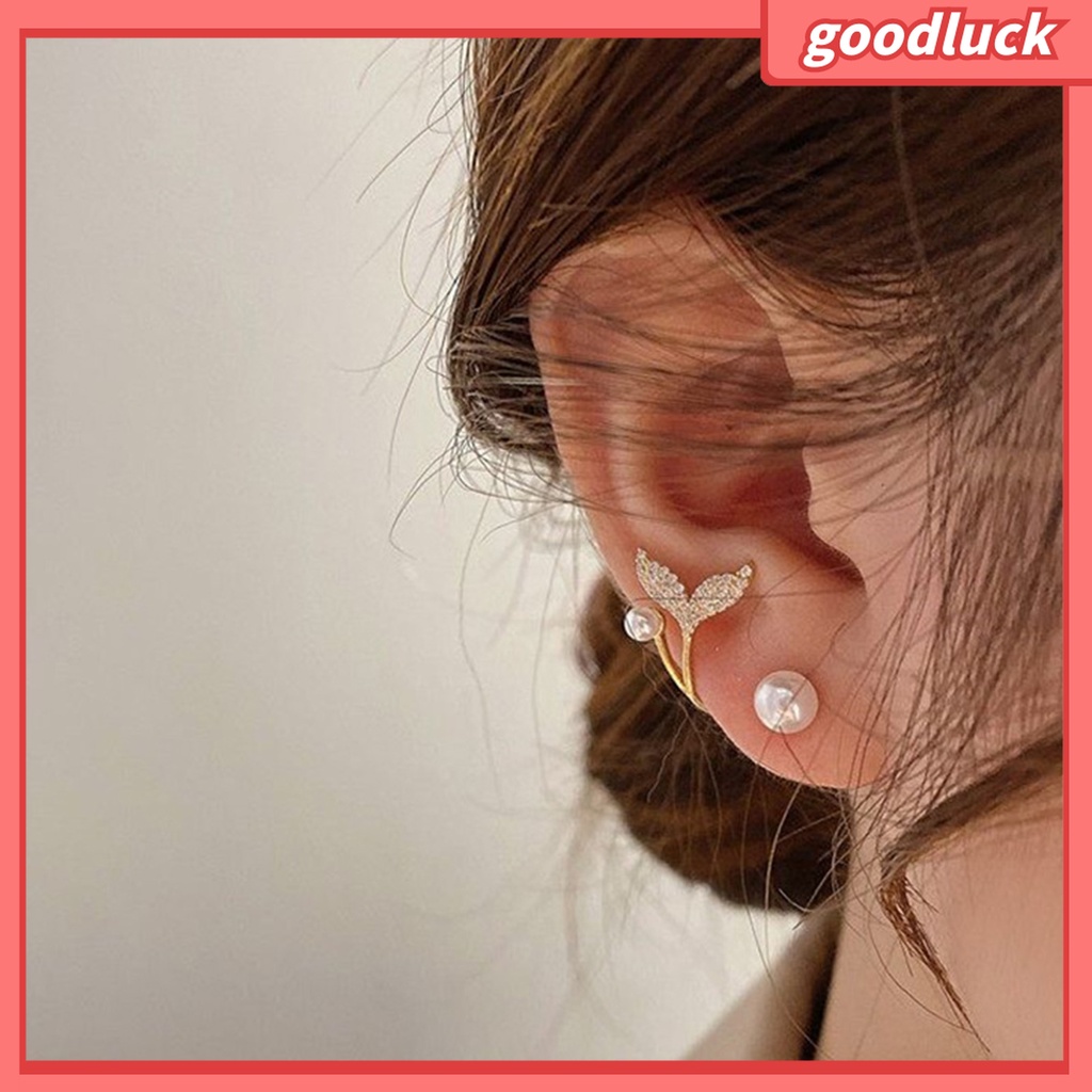 Goodluck| 1 Đôi Bông Tai Hình Đuôi Cá Đính Ngọc Trai Giả Thời Trang Dành Cho Nữ