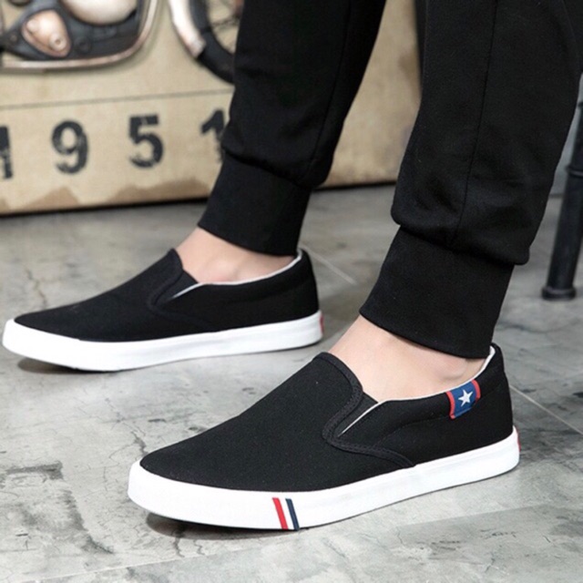 Giày lười nam giày vải nam slipon màu đen