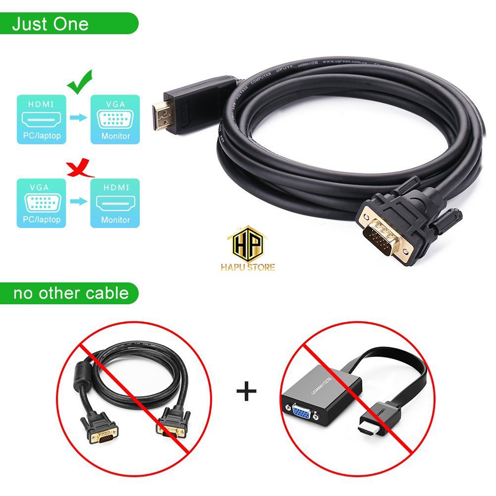 Cáp chuyển HDMI sang VGA Ugreen 30449 dài 1,5m hỗ trợ Full HD cao cấp - Hapugroup