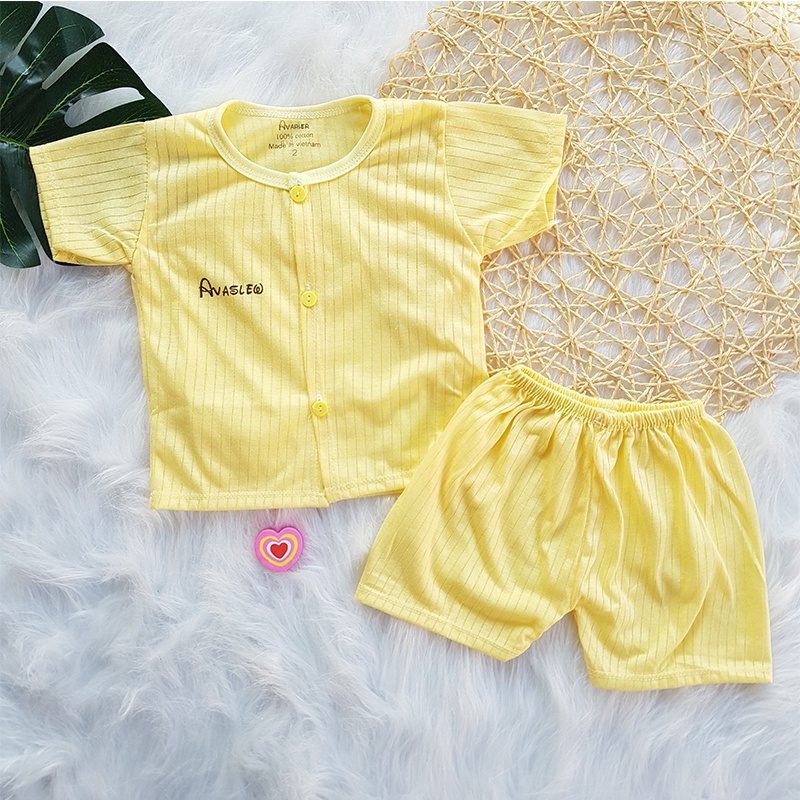 Bộ cộc tay cho bé trai bé gái sơ sinh cúc cài giữa chất cotton tăm tre thoáng mát hãng ava _ B39