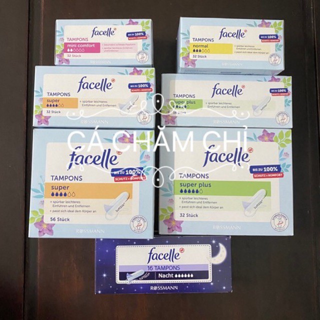 Tampon Facelle Đức đủ size date 2026 - Băng vệ sinh dạng nút Facelle mẫu mới nhất chuẩn Đức