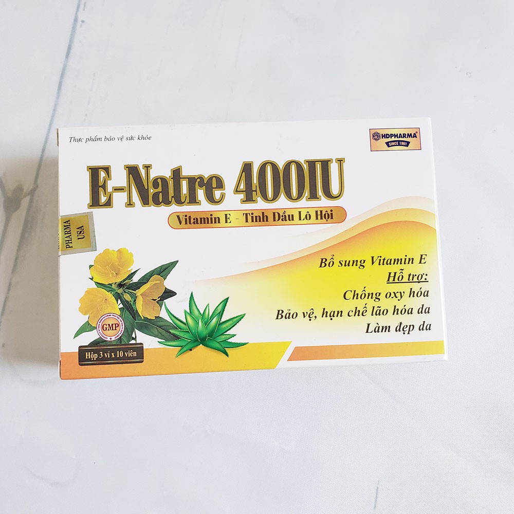 E–Natre 400IU Bổ sung vitamin E, giúp bảo vệ và hạn chế lão hóa da, giúp làm đẹp da hộp 30 viên