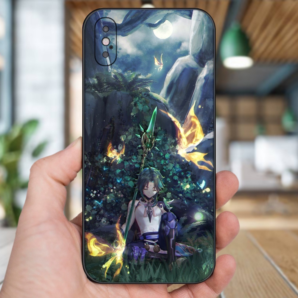 Ốp lưng iPhone X, Xs dẻo đen cạnh vuông in hình Xiao Genshin Impact