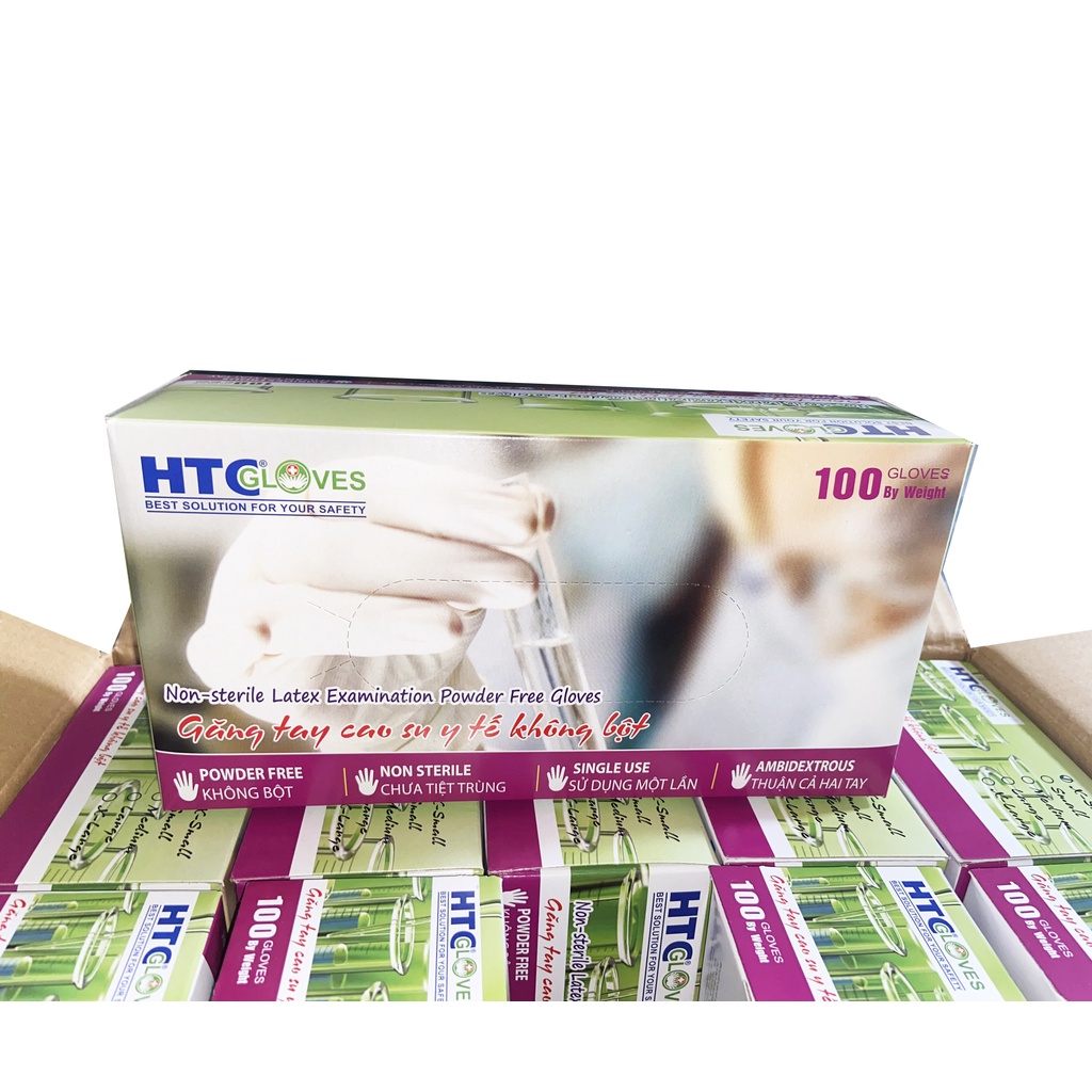 Găng Tay Cao Su Y Tế HTC Glove Latex Không Bột - Màu Trắng (White) Size S M L Hộp 100 Chiếc - Cao Su Tự Nhiên